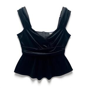 Boston Proper Black Velvet Peplum Camisole Top Medium Vintage Sleeveless V Neck